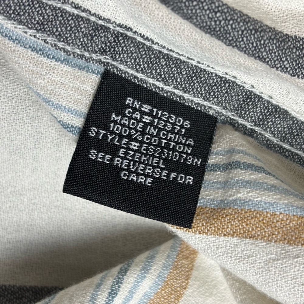 Ezekiel Men's L Button Up Shirt Beige Striped Woven Cotton Short Sleeve Pocket - Picture 7 of 9